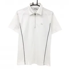 アディダス 半袖ポロシャツ 白×シルバー 地模様 背面3ライン ハーフジップ メンズ M/M ゴルフウェア adidas