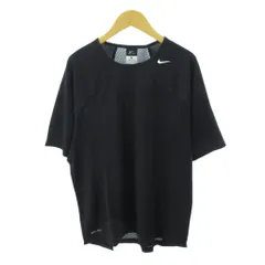 ナイキ NIKE 美品 ドライフィット DRY-FIT Tシャツ メッシュ スウォッシュ ロゴ プリント 半袖 XL 黒 ブラック 0815 ●ECO