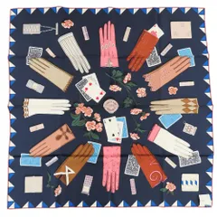 【中古】HERMES エルメス カレ90 手袋の時計 カバン・ピンク・マルチカラー 絹100％ シルク タグ付き  大判 スカーフ ショール レディース ブランド A2504032【無料ギフトラッピング承ります】