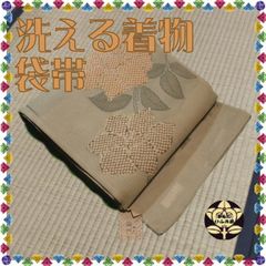 【洗える着物・帯】灰桜色に椿柄の夏帯