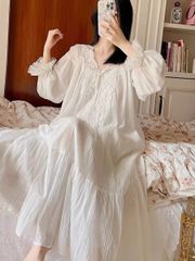ホワイト レースネグリジェ ロング丈 ナイトウェア セクシーランジェリー ネグリジェ