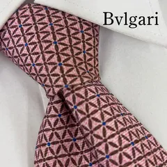 《美品》Bvlgari (ブルガリ) シルクネクタイ 総柄 幾何学模様 ピンク系 茶 青