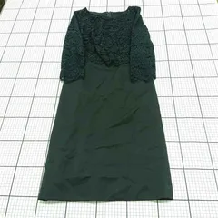 ◇ Θ ANAYI アナイ レース 切替 フォーマル 七分袖 膝丈 ワンピース サイズ38 ネイビー系 レディース E  【1509180008459】