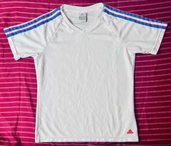 adidas M 半袖 プラクティスシャツ Vネック 白 青 Tシャツ 三本線