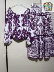 【今日WTO】Dolce&Gabbana Purple Majolica Off-Shoulder Two-Piece Set / ドルチェ & ガッバーナ 紫色錫釉彩陶柄オフショルダー 2 点セット-MW30