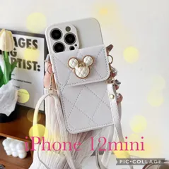 ☆ミッキー☆スマホケース iPhone 12mini ディズニー ブラック ホワイト ブラウン