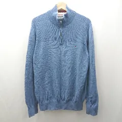 ◇ ⊇ TOMMY HILFIGER 綿100% ハイネック ハーフジップ 長袖 ニットプルオーバー サイズL サックスブルー系 メンズ E  【1507030015770】