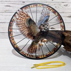 【フクロウ No.3】サンキャッチャー風アクリルオーナメント｜吊り下げ式ステンドグラス風インテリア／窓・壁装飾◎