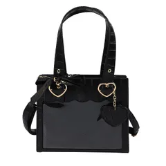 [HARGIO] 痛バッグ 痛バ 痛バック 小さめ 可愛い ミニ 2WAY トート トートバッグ ハンドバッグ ハート ロリータ ショルダー ショルダーバッグ クロコ クロコ柄 黒 白 ブラック ホワイト いたばっぐ いたばっく いたば [ブラック]