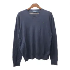 Polo by Ralph Lauren ポロ ラルフローレン Vネック コットン ニット セーター ワンポイントロゴ ネイビー (メンズ L) 中古 古着 Q1103
