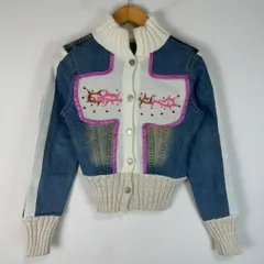 Y2K デニムジャケット　ブルゾン　古着　ニット　切り替え　ストリート　古着　ギャル　ジャケット