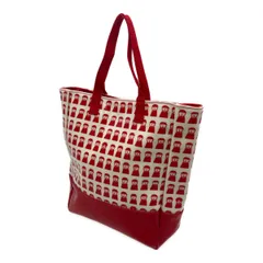 中古 ピッコーネクラブ PICONE CLUB カートバッグ レッド×ホワイト ラウンドトートバッグ ロゴモチーフ 深型 マグネット開閉