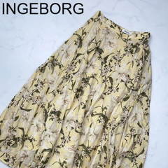 【目立った傷汚れなし】INGEBORG　インゲボルグ　スカート　イエロー　花　古着　ロングスカート　ユリ　フレアスカート