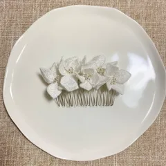 紫陽花のウェディングティアラ【一点物・手刺繍】（ボンネ、カチューシャ）