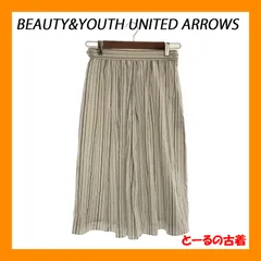 BEAUTY&YOUTH UNITED ARROWS ビューティアンドユースユナイテッドアローズ スカート ひざ丈 プリーツ ストライプ ボタン カジュアル レディース 総柄 ホワイト 白 日本製