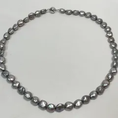 【送料無料】淡水パールネックレス/ペンダント/グレー/約43㎝/アクセサリー/バロック/メタリック/中古品