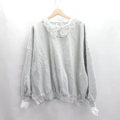◇ ⊇ apres jourアプレジュール 襟レース使用 長袖 デザイントレーナー サイズLL グレー系 レディース E  【1505290007382】
