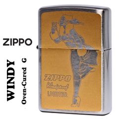 zippo(ジッポーライター)人気の「WINDY」デザイン　ウィンディ プリント(Oven-Cured) G ゴールド オイルライター　P-WINDY-G　金色 かわいい おしゃれ 焼き付け塗装 ZIPPOロゴ入り キュート　レディース　女性