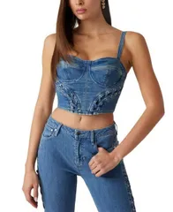 【送料無料】 ゲス レディース シャツ トップス Women's Lace-Up Marsy Bustier Top LACE UP BLUE