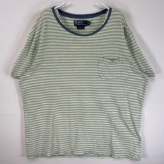 古着 90's/90年代 ポロバイラルフローレン Polo by Ralph Lauren 半袖Tシャツ 胸ポケ クルーネック XL  グリーン系 ボーダー メンズ