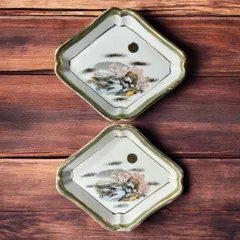 希少骨董品アンティーク林九郎飾り皿四角皿セラサージュ24㎝赤絵細描