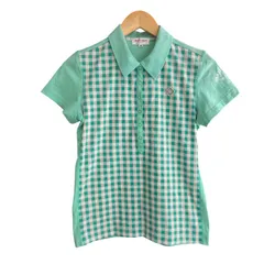 HT Marie claire マリクレール ポロシャツ 半袖 チェック柄 ミントグリーン 刺繍ワッペン レディース M ゴルフ スポーツ