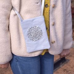 サコッシュ グレー 本革 スマホショルダー スマホポーチ モロッコ 本革 携帯ポーチ スマホケース