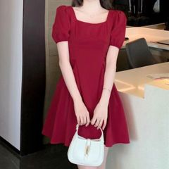 ワンピース 半袖 ミニワンピース パワショル パフスリーブ フレア レディース 韓国ファッション ミニ丈 パーティ デート 細身 かわいい 二次会