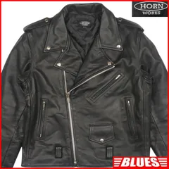 HORN WORKS ホーンワークス ライダースジャケット 本革 ダブル メンズ レザージャケット XL バイク 黒 レザーライダースジャケット_サイズXL一覧←SEULB屋着古← NS470