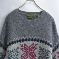 90〜00s Timberland ティンバーランド ハンドメイド ノルディックセーター ヴィンテージ ニット 雪柄 北欧 ウール ビンテージ USA アメリカ古着 メンズL〜相当のサムネイル