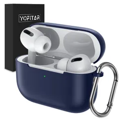新品 YOFITAR for AirPods Pro 2ケースAirpods Pro/AirPods Pro 2 保護カバー シリコンケース 全面保護 落下防止 キズ防止 耐衝撃 装着充電可能 防水 防塵 カラビナ付き エアポッツプロ2カバー(ブルー)