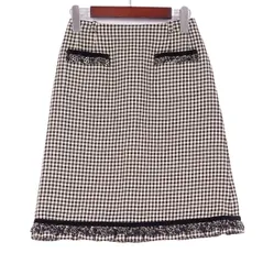 美品 ルネ Rene INTERNATIONAL スカート ウール ギンガムチェック 裾レース レディース ボトムス 34(S相当) ブラック/ホワイト