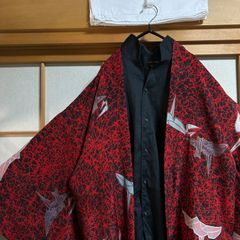 メンズ　着物　羽織　和風　和モダン　ビッグサイズ　ビッグシルエット　かっこいい　カジュアル着物　和洋折衷　和モード　和洋ミックスコーデ　レッド系　レッドｘブラック　千羽鶴　まとめ売り2点セット