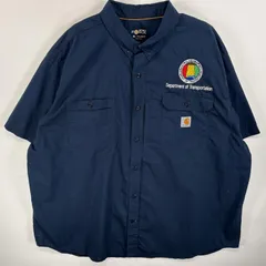 古着 カーハート Carhartt 半袖シャツ ボタンダウンシャツ ワークシャツ フラップポケ 3XL  ネイビー系 無地 メンズ