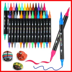 30色 セット カラーペン 水性ペン 毒性無し 防水 速乾 耐光 太細両端 アクリルマーカーペン プラ板/ガラス/陶器/木材/布/石に書ける ハンドメイド DIY 子供用 学校 絵画教室 プレゼント