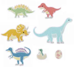 〈数量限定〉ワッペン屋Dongri ワッペン アイロンワッペン 恐竜ワッペン アップリケ 刺繍 7枚セット DIY 手芸 幼稚園 保育園 バッグ 衣類 S0020