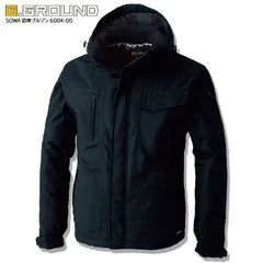防寒着 防寒ブルゾン 桑和 6004-00 ブラック 男女兼用 綿100％ 撥水 作業着 作業服 防寒服 火に強い 暖かい ジャンパー ジャンバー 着脱式フード アウター 防寒 綿素材 アウトドア キャンプ SOWA ソーワ G.GROUND 『S-3L』