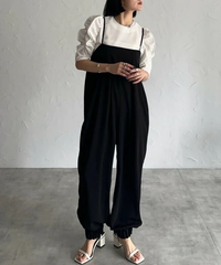 【再入荷】裾タックフリルジョーゼットサロペット