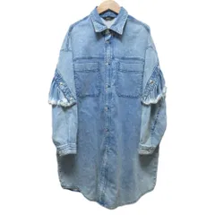 美品 DIESEL ディーゼル Babol Ne Dress フリル ジョグジーンズデニムシャツ ミニワンピース 小さいサイズ XXS ライトインディゴ レディース 古着 中古 USED