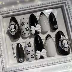 量産型 フレンチガーリー モノトーン キラキラ フラワー リボン パール　韓国