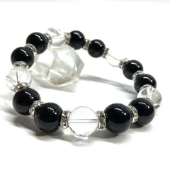 モリオン&水晶 パワーストーン ブレスレット 天然石ブレス (シルバー) 12mm　幸運　開運 厄払い メンズ　男性 厄払い 数珠  [17]