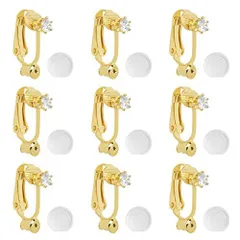 様式6 イヤリングコンバーター MUNCVY DIY ラインストーン付き クリップ式 横型 ５ペア10個 シリコンカバー付き ゴールド ノンホール イヤリングパーツ ピアス変換 ハンドメイド 基礎金具 材料 素材