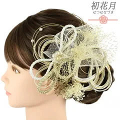 髪飾り 成人式 水引 振袖 袴 花 かすみそう 7点セット 白 ゴールド 組紐 リボン レース 造花 パール ビーズ トレンド Ｕピン 小 No.12-0799