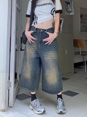 デニム デニムパンツ ハーフパンツ ガウチョ ワイド レディース [1036]