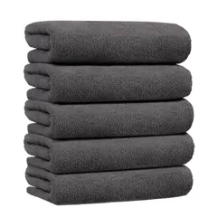 【特価商品】5枚セット 防臭 タオル 抗菌 速乾 瞬間吸水 柔らかい ふわふわ (ダークグレー) 約60X120cm 大判 ホテル仕様 マイクロファイバー バスタオル