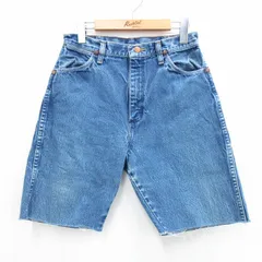W28/古着 ラングラー ショート パンツ ショーツ メンズ 90s コットン 紺 ネイビー デニム 25aug02 中古 ボトムス 短パン ショーパン ハーフ