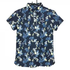 ★値下げ★【超美品】キャロウェイ 半袖ポロシャツ ネイビー×イエロー 花柄 ストライプ レディース M ゴルフウェア 2023年モデル Callaway