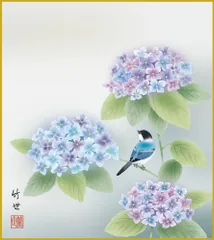色紙  色紙掛けなし 色紙絵  和風 紫陽花 田村竹世 モダン 掛軸 床の間 和室 おしゃれ 壁掛け 絵
