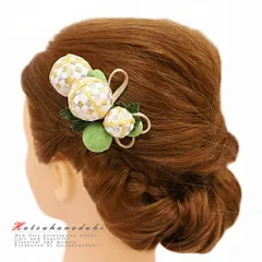 髪飾り 成人式 振袖 袴 花 浴衣 夏祭り 花火大会 2点セット 緑 渋緑 ゴールド 銀 白 ちりめん 玉飾り 組紐 格子 ヘアアクセ か No.9-3683