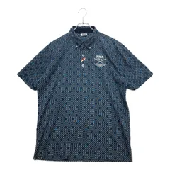 中古 メンズ フィラゴルフ FILA GOLF 半袖ポロシャツ LL 紺 ネイビー ボタンダウン  総柄